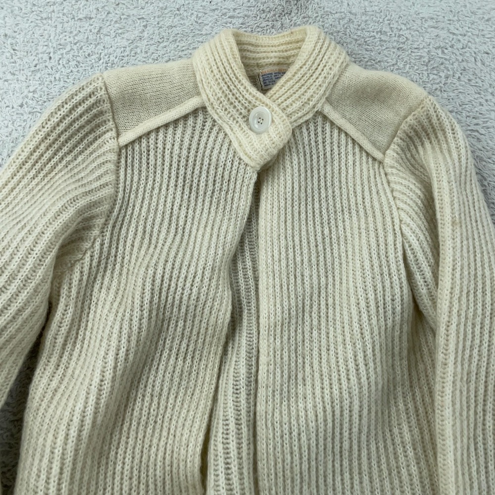 Vintage Cardigan‎ Sweater Women's Medium Cream Rib Knit Pockets Open Front 80s